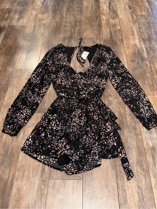 Abercrombie & Fitch Pants - Abercrombie & Fitch Black Floral Wrap Romper with Blush Accents